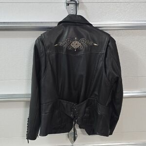 Harley-Davidson Women's Black Leather Jacket with Embroidery